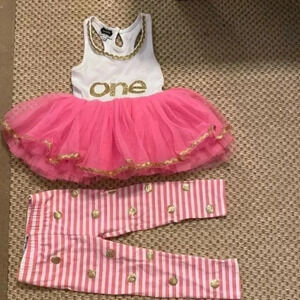 Mudpie - 1st birthday outfit.‎ Pink/gold tutu dress &matching leggings